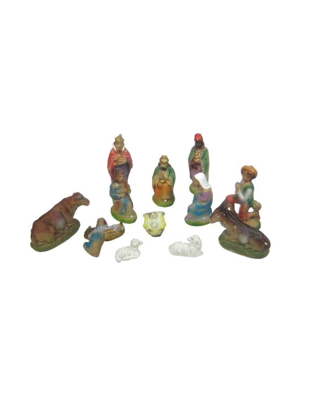 Christmas Nativity Set 12 Figurine Pieces for Manger Painted Ceramic Vintage